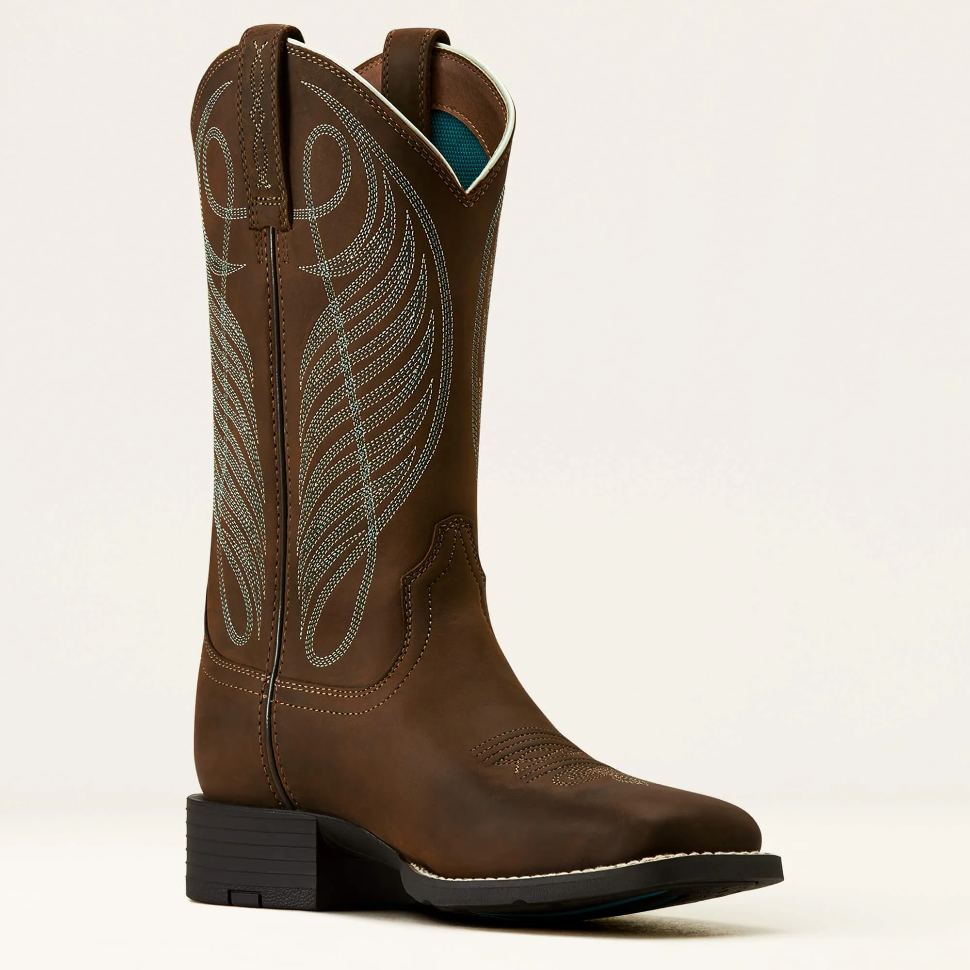 Ariat Ladies Powder Brown Round Up Broad Square Toe Western Boots