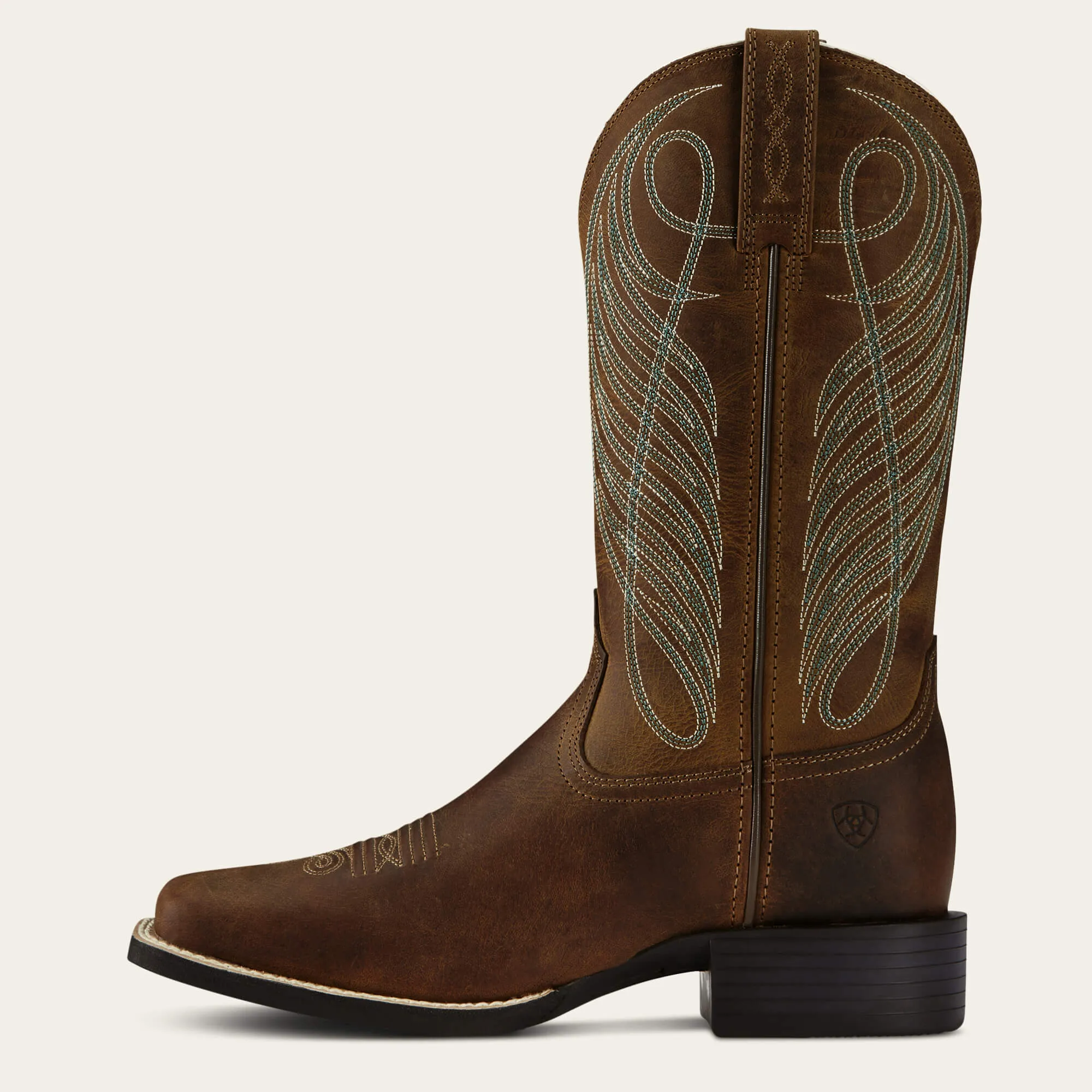 Ariat Ladies Powder Brown Round Up Broad Square Toe Western Boots