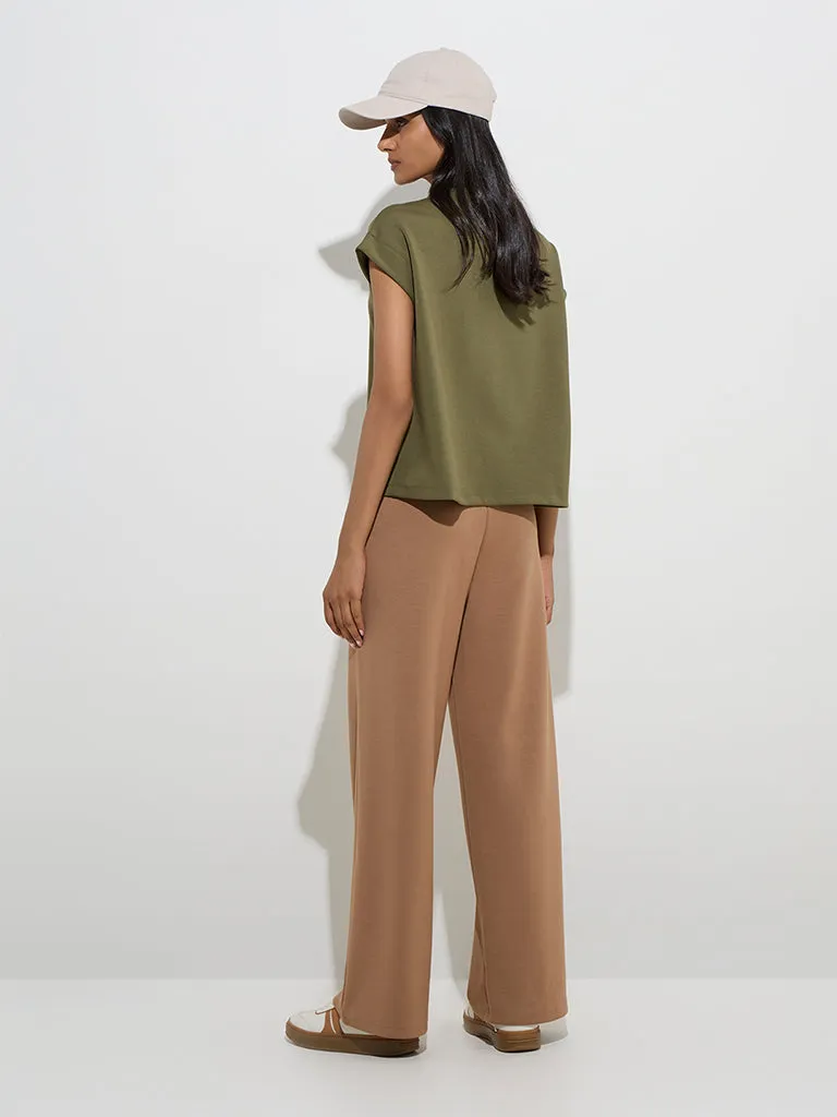 LOV Brown Solid High-Rise Trousers