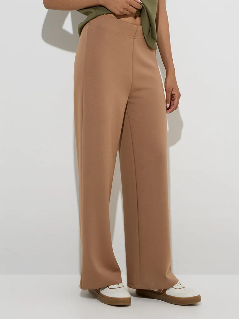 LOV Brown Solid High-Rise Trousers