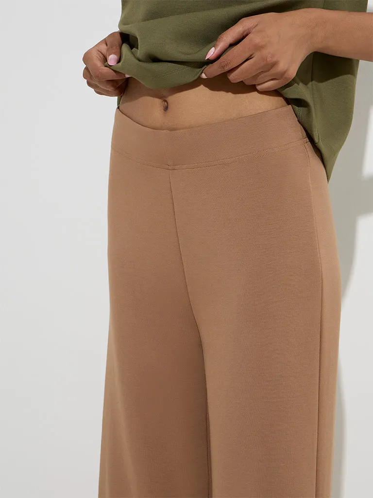 LOV Brown Solid High-Rise Trousers
