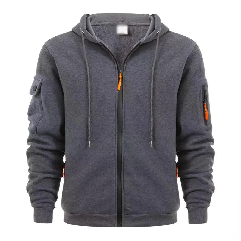Men's Casual Hooded Multi-pocket Zipper Loose Sports Jacket 16754229M