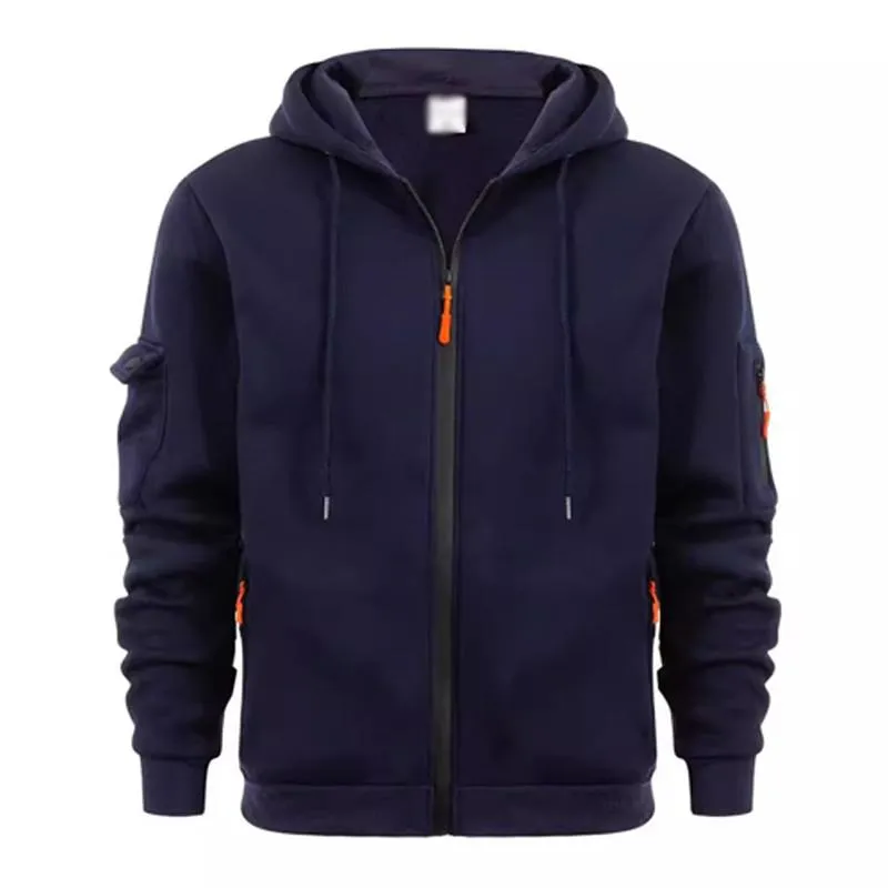 Men's Casual Hooded Multi-pocket Zipper Loose Sports Jacket 16754229M