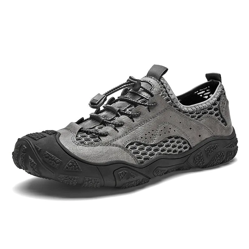Men's Casual Shoes Genuine Leather Outdoor Men's Shoes Breathable Mesh Sneakers Non-slip Comfortable Hiking Shoes Size 38-46