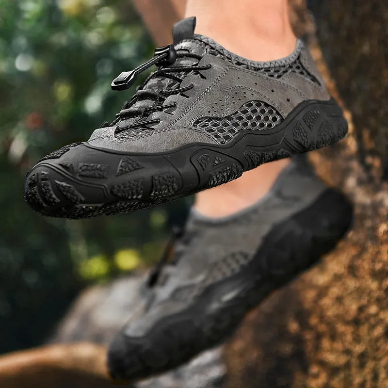 Men's Casual Shoes Genuine Leather Outdoor Men's Shoes Breathable Mesh Sneakers Non-slip Comfortable Hiking Shoes Size 38-46