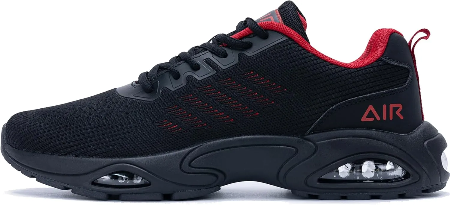 PERSOUL Mens Air Running Shoes Lightweight Breathable Athletic Tennis Gym Jogging Sneakers BlackRed Size 9