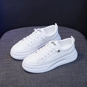 Sohiwoo Women's PU Thick Sole Lace-up Vulcanized Shoes Student Summer New Lightweight Breathable Fashionable Versatile Sports  Sneakers