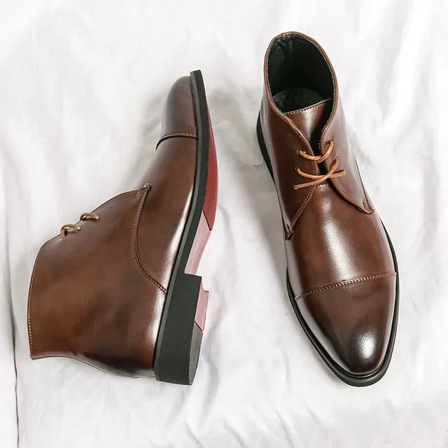 Solid Leather with Lace-Up Ankle Boots