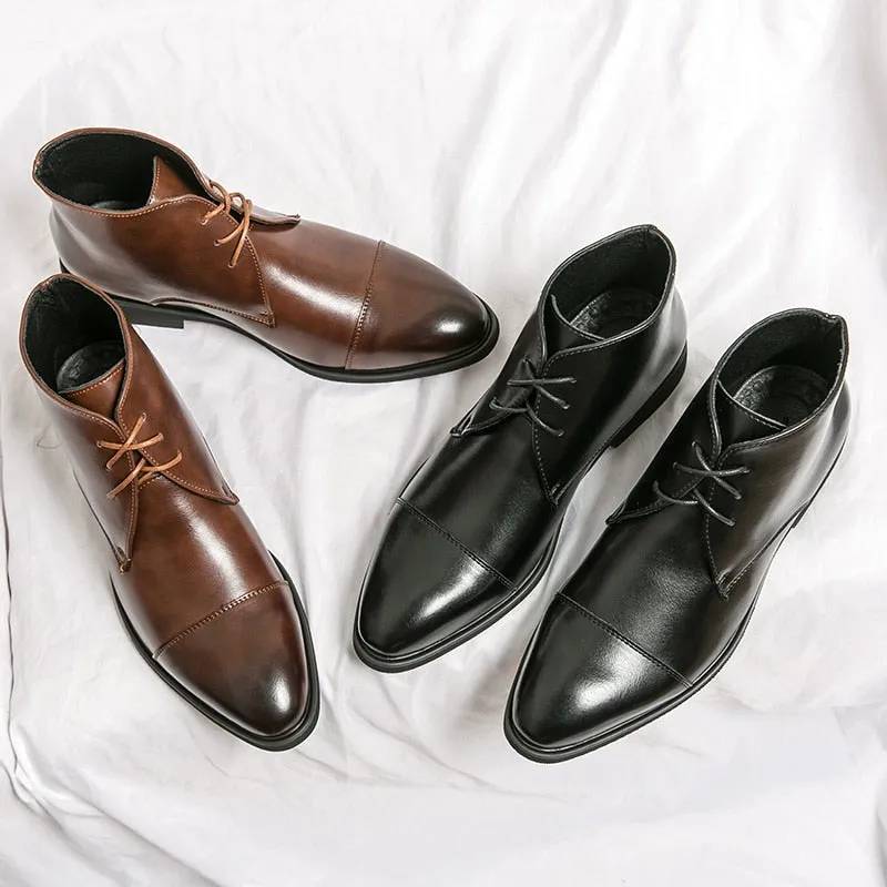 Solid Leather with Lace-Up Ankle Boots