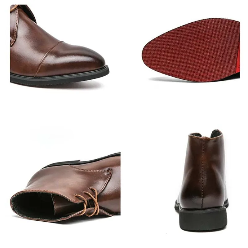 Solid Leather with Lace-Up Ankle Boots
