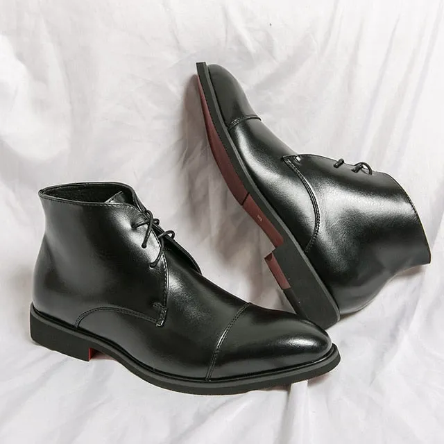Solid Leather with Lace-Up Ankle Boots
