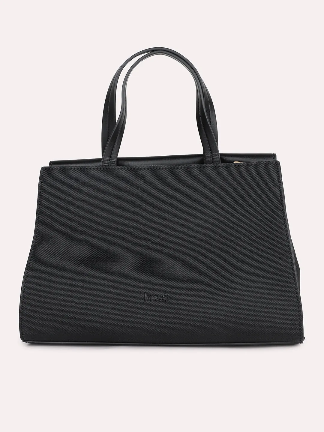 Women Black Textured PU Structured Handheld Bag