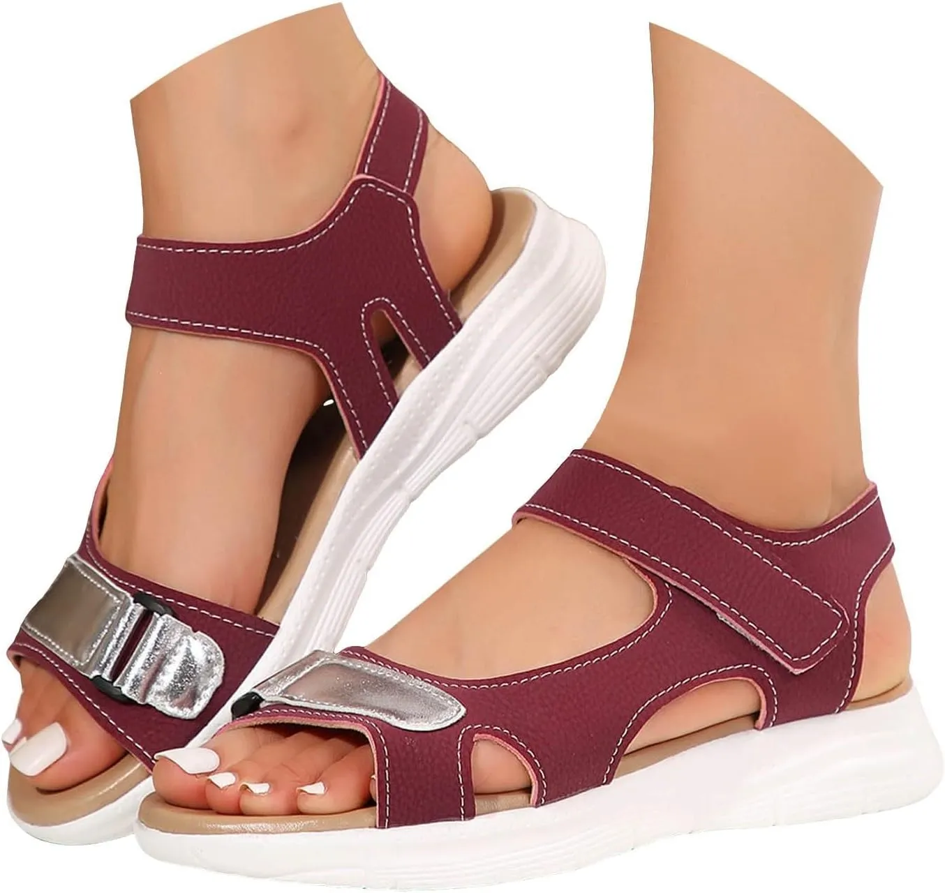 ZWRXW Orthopedic Sandal for Women Soft Cushion Foam Comfortable Arch Support Walking Sandals Adjustable Strap Platform Wedge Sandals Summer Shoes for Athletic Travel