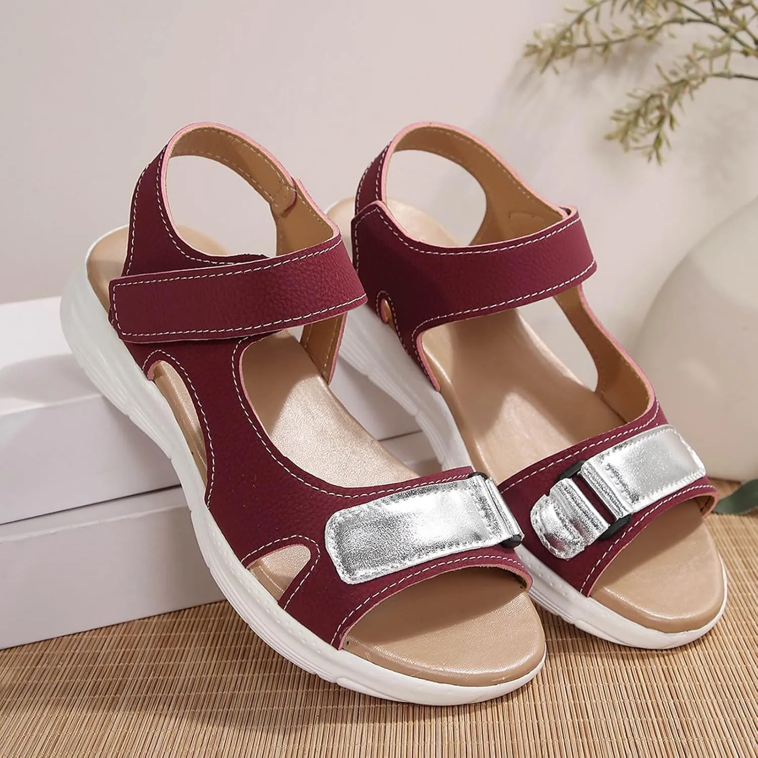 ZWRXW Orthopedic Sandal for Women Soft Cushion Foam Comfortable Arch Support Walking Sandals Adjustable Strap Platform Wedge Sandals Summer Shoes for Athletic Travel